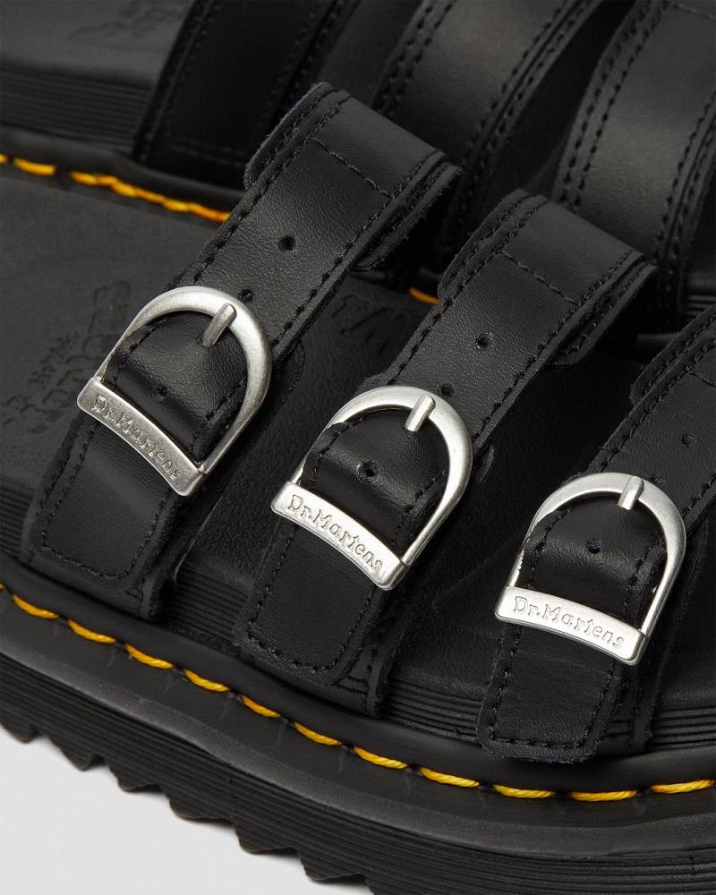 Women's Dr Martens Blaire Leather Slide Sandals Black | AU 316OKI